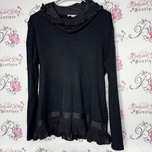 Boo radley shirt long sleeve ruffle hem frilly lace Stylish Black Ruffled Top
